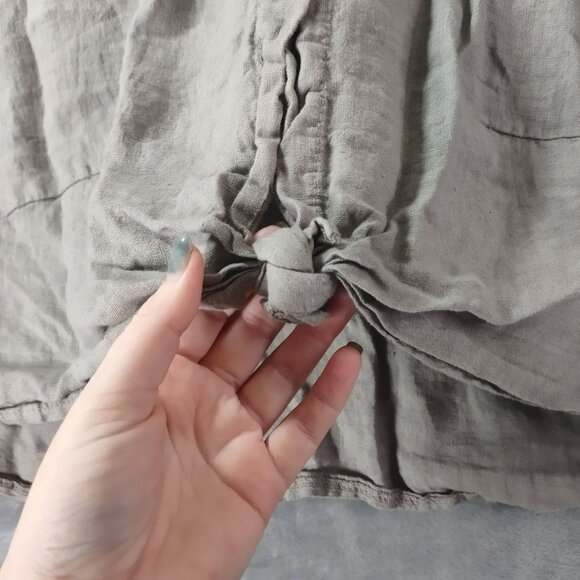 Angela Mara Womens Linen Button Up Summer Top Gray Tie Front Lagenlook Italy - Picture 5 of 10